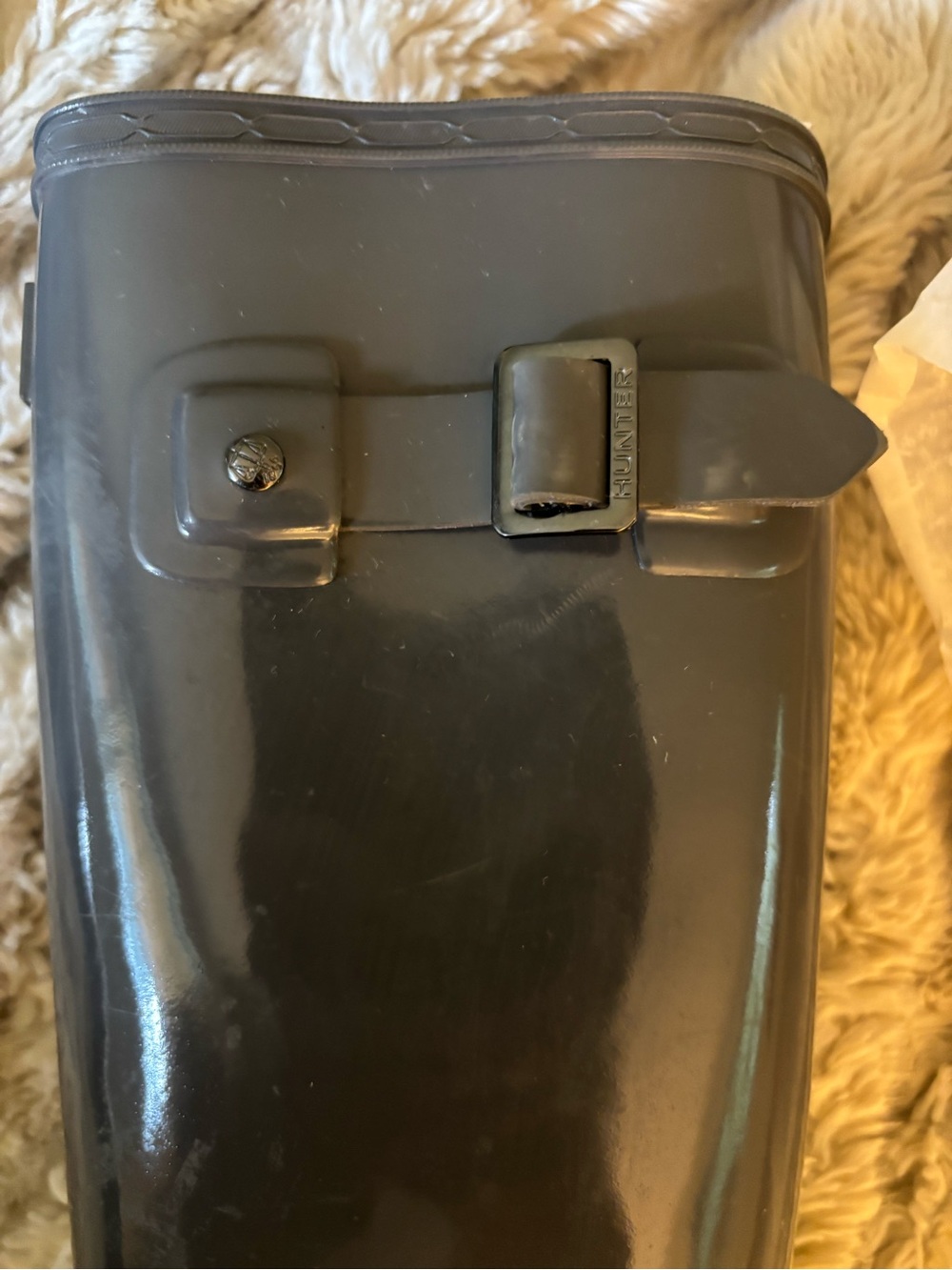 Hunter Classic Women's Grey Waterproof Refined Gloss Tall Rain Boots - Picture 7 of 10